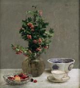 Still Life with Vase of Hawthorn, Bowl of Cherries, Japanese Bowl, and Cup and Saucer Henri Fantin-Latour